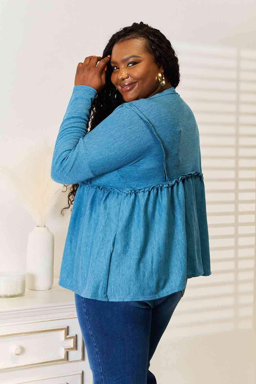 Jade By Jane Full Size Frill Trim Babydoll Blouse Blouses - Tophatter Daily Deals