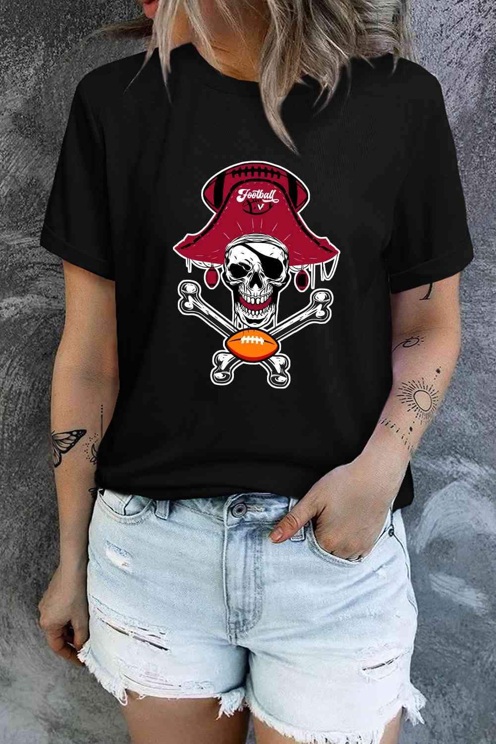 Skeleton Graphic Short Sleeve T-Shirt Black Women's T-Shirts - Tophatter Daily Deals