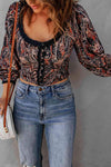 Printed Buttoned Balloon Sleeve Cropped Blouse Blouses - Tophatter Daily Deals