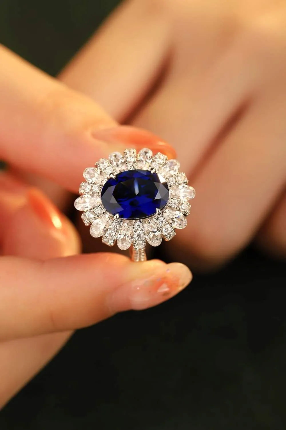 5 Carat Lab-Grown Sapphire Flower Shape Ring Royal Blue Rings - Tophatter Daily Deals