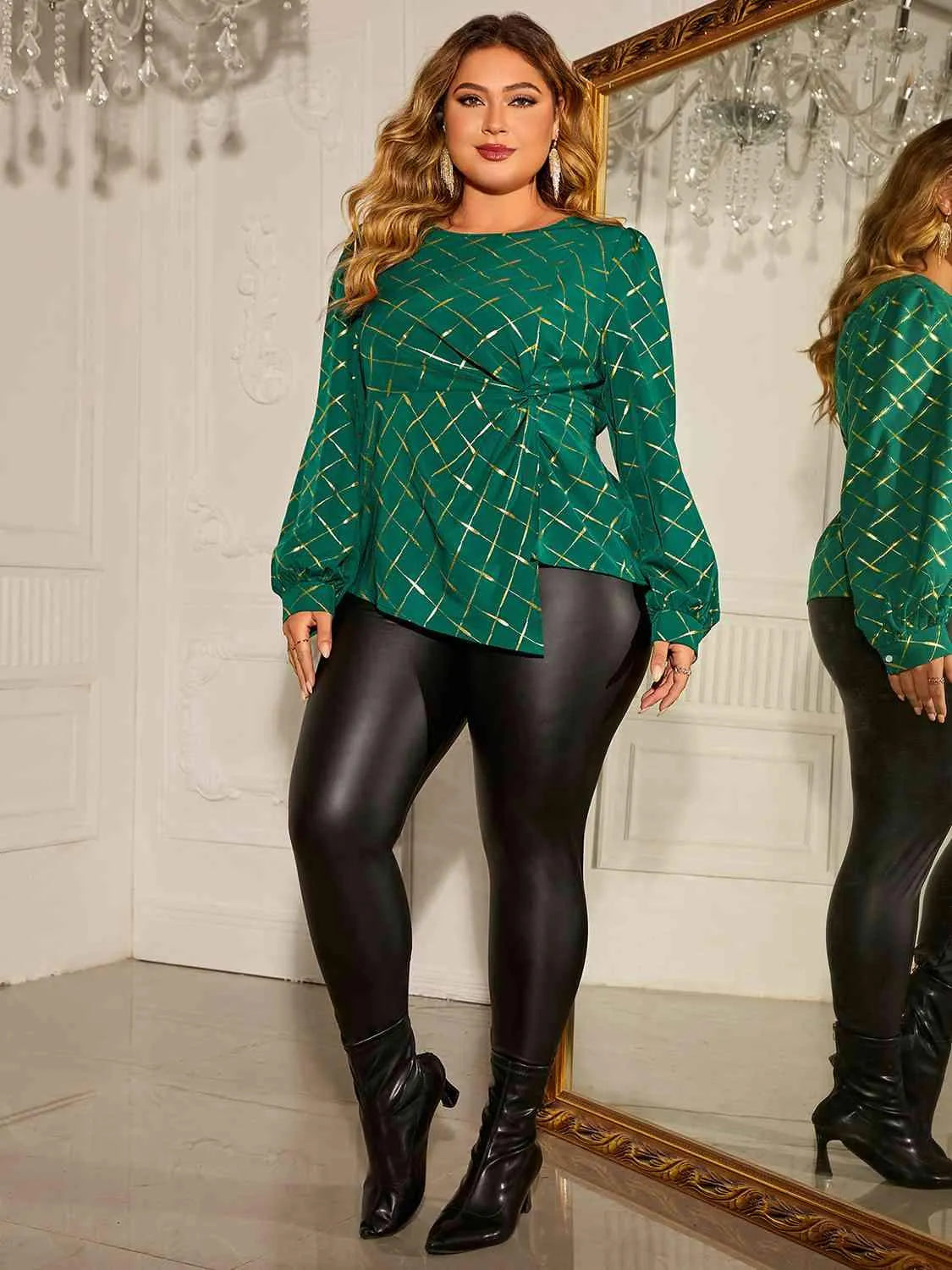Plus Size Twist Front Long Sleeve Blouse Blouses - Tophatter Daily Deals