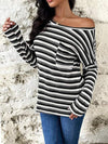 Striped Drop Shoulder Long Sleeve T-Shirt Women's T-Shirts - Tophatter Daily Deals