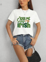 KISS ME I'M IRISH Round Neck T-Shirt Women's T-Shirts - Tophatter Daily Deals