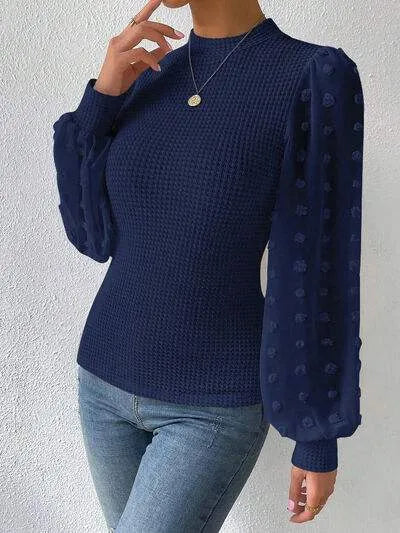 Swiss Dot Waffle-Knit Lantern Sleeve T-Shirt Women's T-Shirts - Tophatter Daily Deals