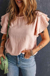 Textured Flutter Sleeve Keyhole Blouse Pink XL Blouses - Tophatter Daily Deals