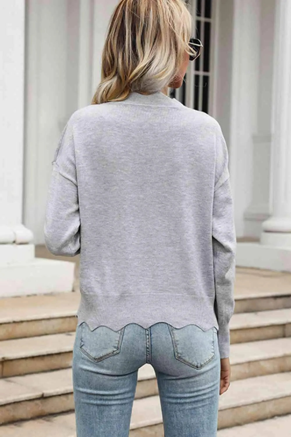 Wavy Hem Long Sleeve Pullover Blouses - Tophatter Daily Deals