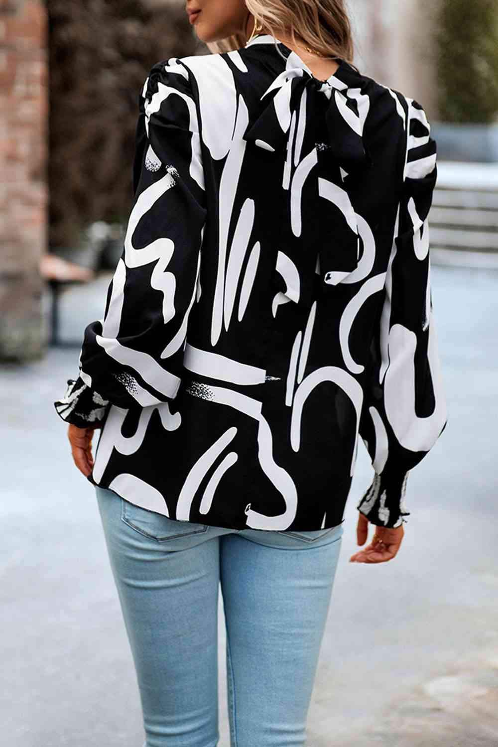 Printed Smocked Puff Sleeve Blouse Blouses - Tophatter Daily Deals