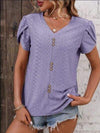 Eyelet V-Neck Petal Sleeve T-Shirt Lavender Women's T-Shirts - Tophatter Daily Deals