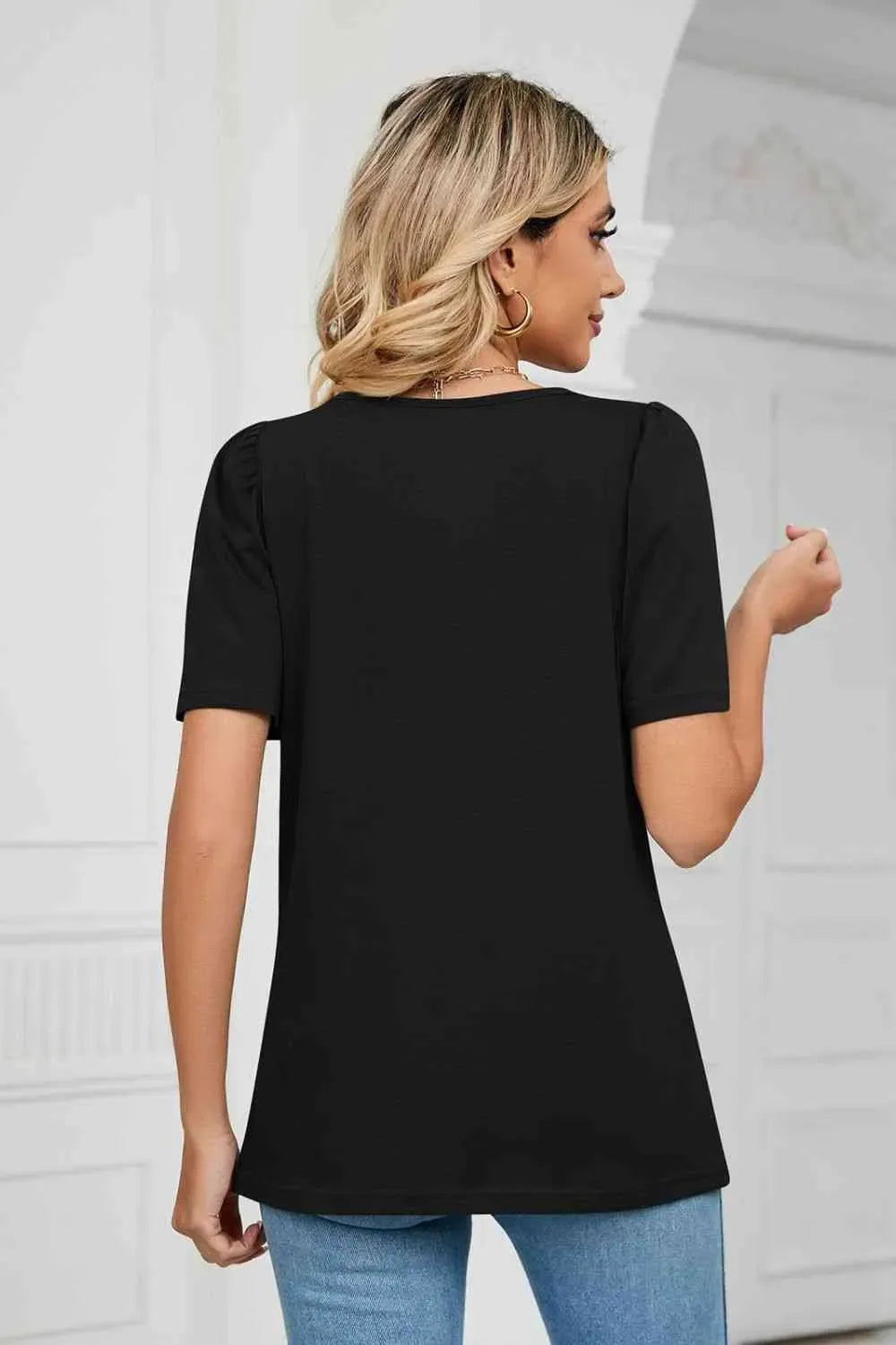 Square Neck Puff Sleeve T-Shirt Women's T-Shirts - Tophatter Daily Deals