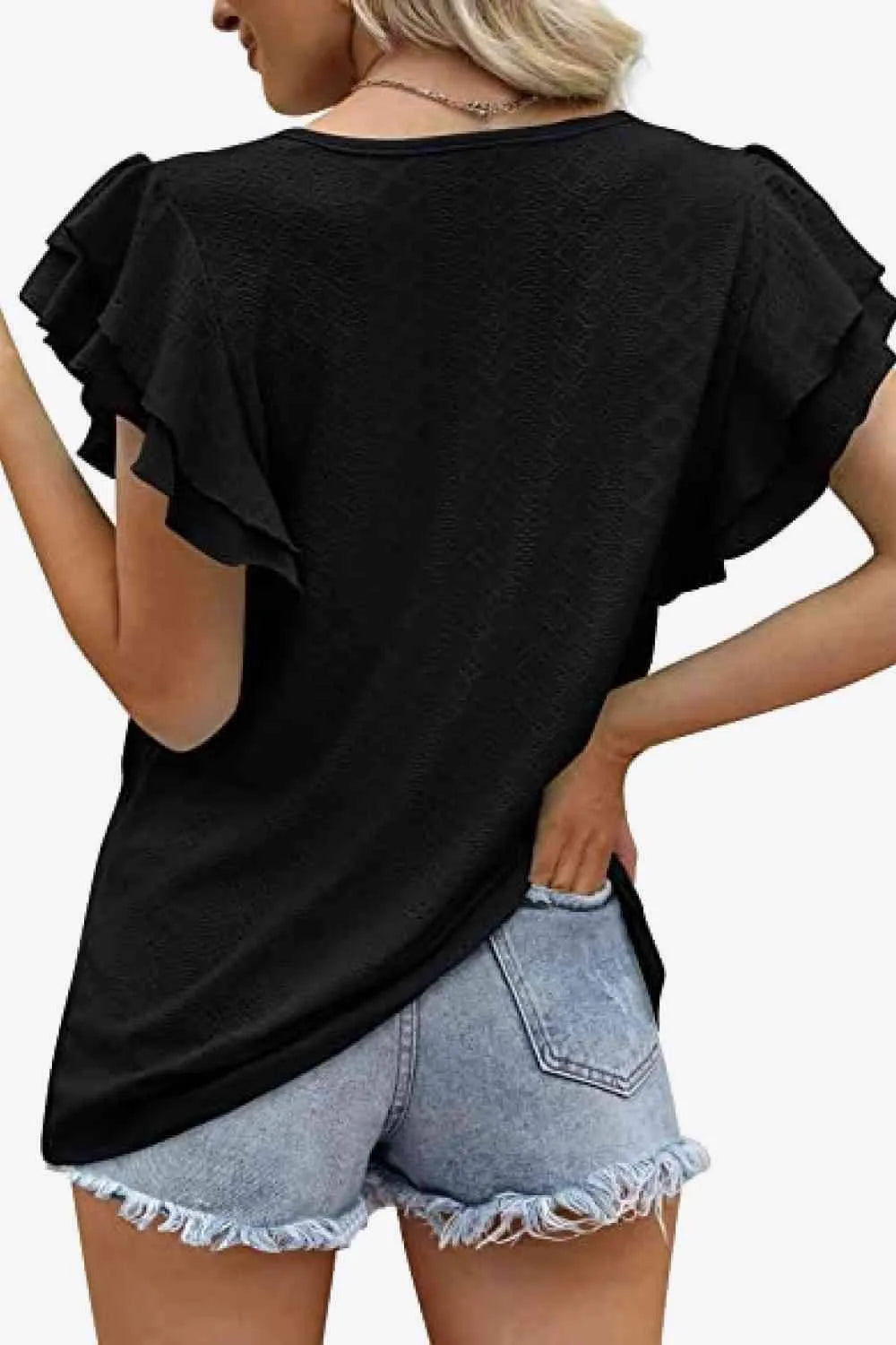 Round Neck Layered Flutter Sleeve Blouse Blouses - Tophatter Daily Deals