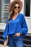 Notched Neck Lantern Sleeve Blouse Blouses - Tophatter Daily Deals