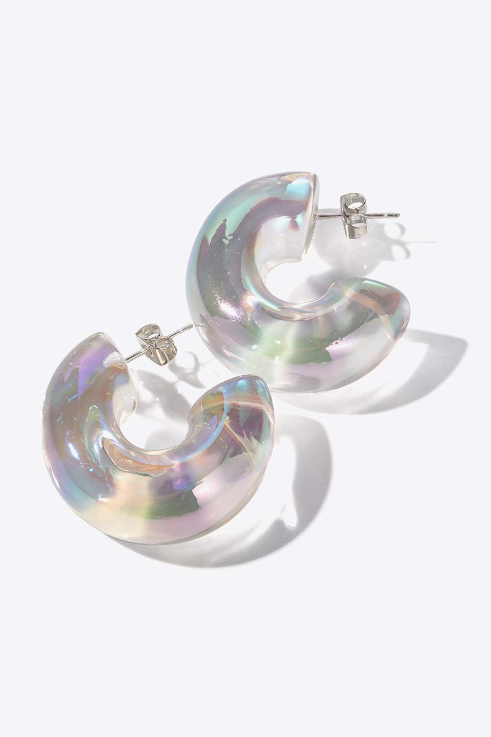 Resin C-Hoop Earrings White One Size Earrings - Tophatter Daily Deals