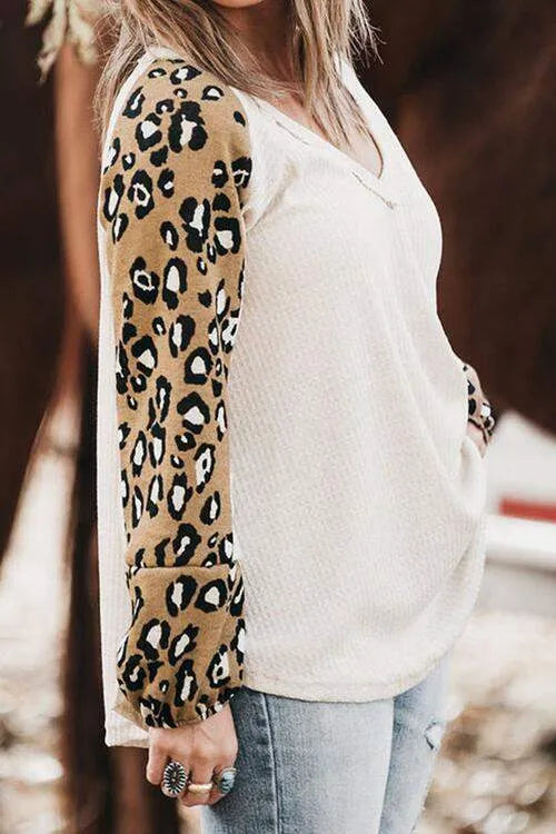 Plus Size Leopard V-Neck Raglan Sleeve Blouse Blouses - Tophatter Daily Deals