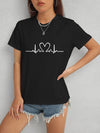 Heart Round Neck Short Sleeve T-Shirt Black Women's T-Shirts - Tophatter Daily Deals