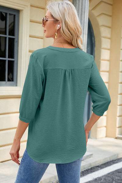 Notched Three-Quarter Sleeve T-Shirt Women's T-Shirts - Tophatter Daily Deals