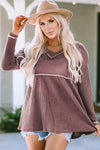 V-Neck Dropped Shoulder Long Sleeve T-Shirt Moonlit Mauve Women's T-Shirts - Tophatter Daily Deals