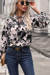 Printed Tie Neck Balloon Sleeve Blouse Blouses - Tophatter Daily Deals