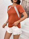 Lace Trim Contrast Waffle-Knit Top Blouses - Tophatter Daily Deals