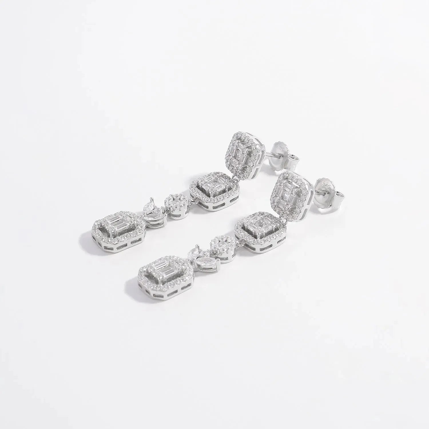 925 Sterling Silver Inlaid Zircon Geometric Dangle Earrings Earrings - Tophatter Daily Deals