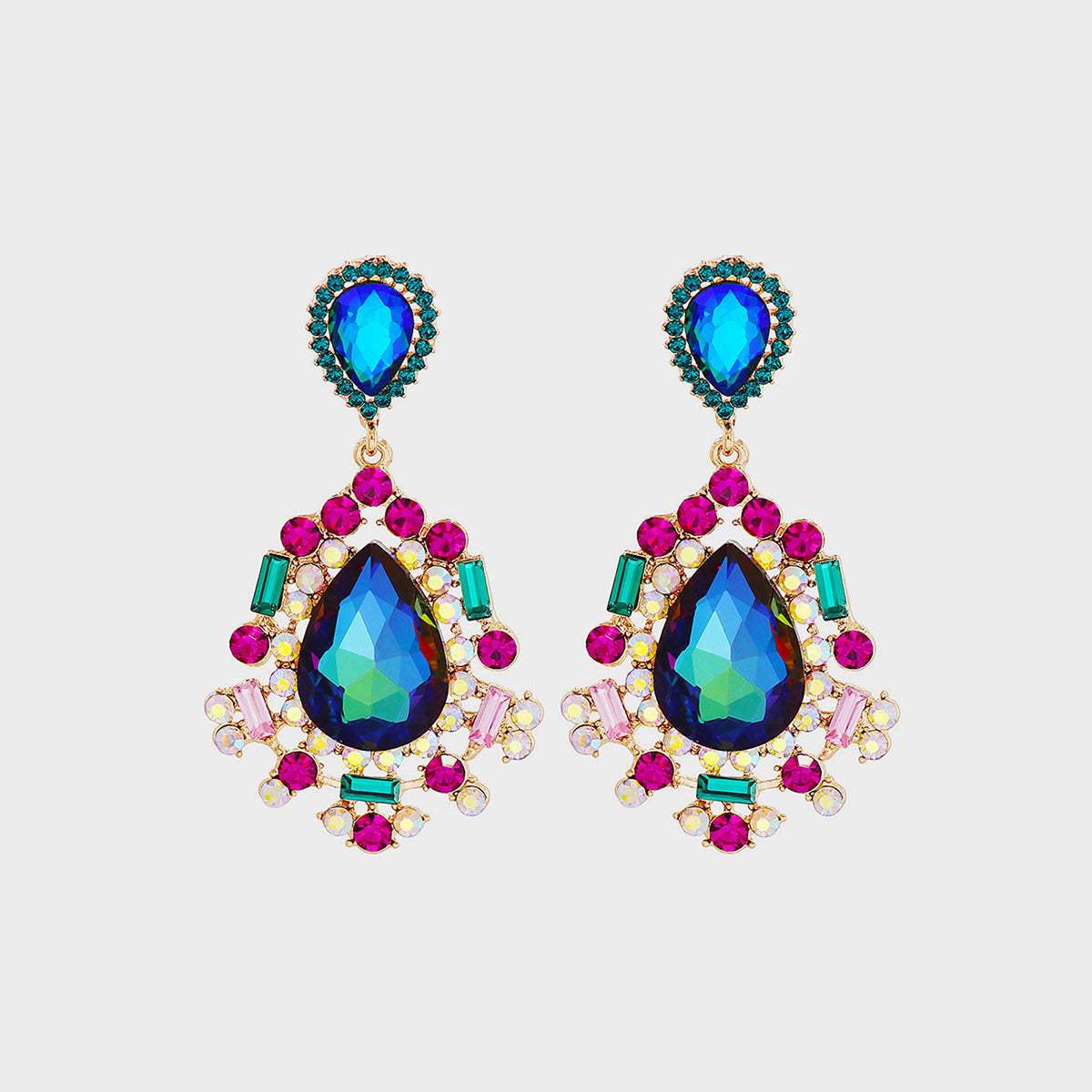 Teardrop Shape Rhinestone Alloy Dangle Earrings Royal Blue One Size Earrings - Tophatter Daily Deals