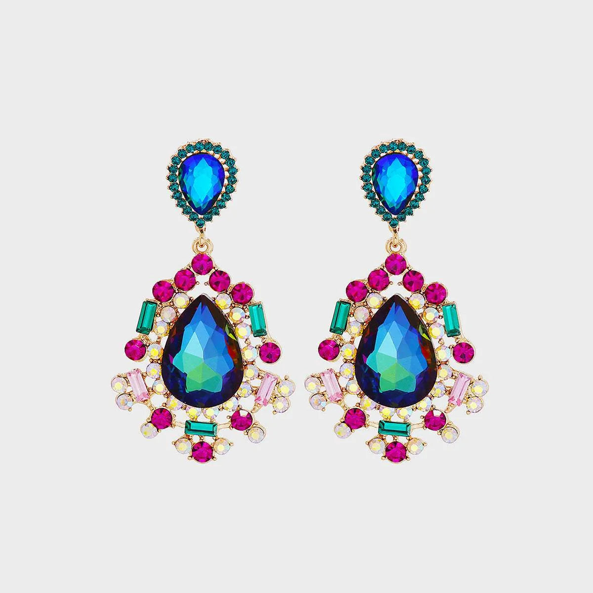 Teardrop Shape Rhinestone Alloy Dangle Earrings Royal Blue One Size Earrings - Tophatter Daily Deals