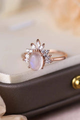 High Quality Natural Moonstone 18K Rose Gold-Plated 925 Sterling Silver Ring Moonstone - Tophatter Daily Deals
