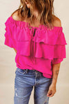 Tied Off-Shoulder Layered Blouse Blouses - Tophatter Daily Deals