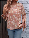 Printed Round Neck Tie Cuff Blouse Pale Blush Blouses - Tophatter Daily Deals