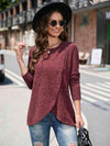 Round Neck Long Sleeve T-Shirt Wine Women's T-Shirts - Tophatter Daily Deals