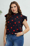 Plus Size Heart Print Butterfly Sleeve Mock Neck Top Blouses - Tophatter Daily Deals