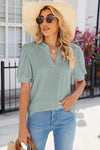 Eyelet Notched Puff Sleeve T-Shirt Women's T-Shirts - Tophatter Daily Deals