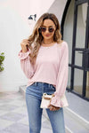 Round Neck Flounce Sleeve Blouse Blush Pink Blouses - Tophatter Daily Deals