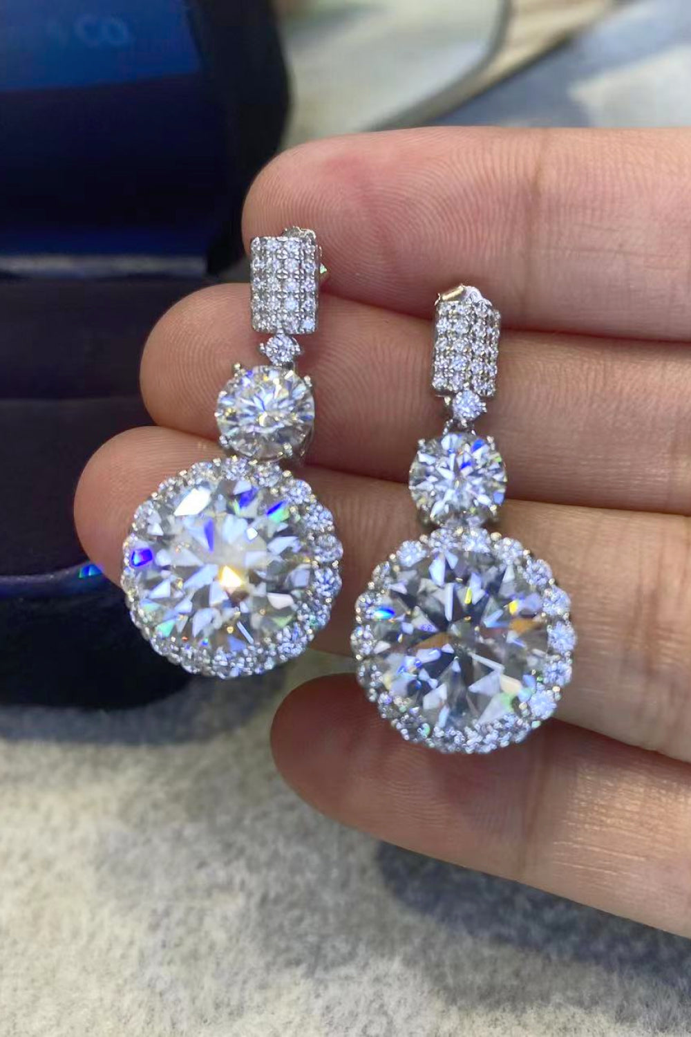 12 Carat Moissanite Platinum-Plated Drop Earrings Moissanite - Tophatter Daily Deals