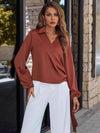 Surplice Neck Long Sleeve Blouse Blouses - Tophatter Daily Deals