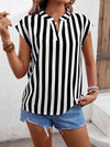 Striped Notched Neck Cap Sleeve Blouse - Uncle Tophatter Offers Only The Best Deals And Didcounts