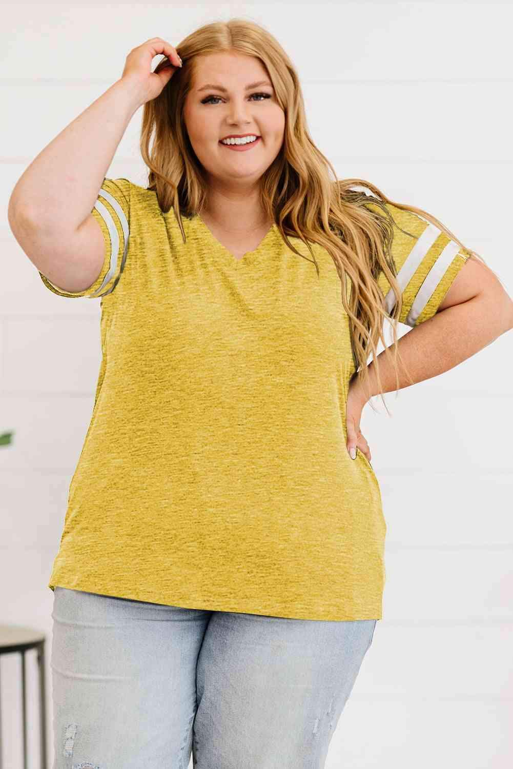 Plus Size Striped V-Neck Tee Shirt Women's T-Shirts - Tophatter Daily Deals