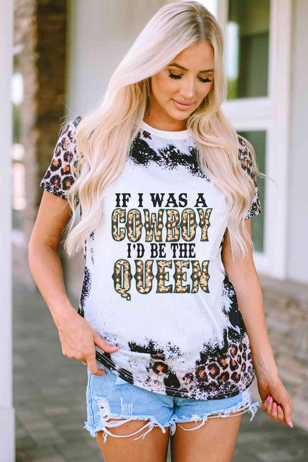 Slogan Graphic Leopard Round Neck Tee Women's T-Shirts - Tophatter Daily Deals