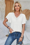 Eyelet Applique V-Neck Cap Sleeve T-Shirt Women's T-Shirts - Tophatter Daily Deals