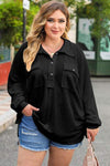 Plus Size Half Button Collared Neck Long Sleeve Blouse Black Blouses - Tophatter Daily Deals