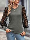 Leopard Round Neck Top Charcoal Women's T-Shirts - Tophatter Daily Deals