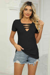 Twisted V-Neck T-Shirt Black Women's T-Shirts - Tophatter Daily Deals