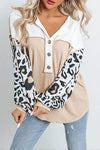 Leopard Color Block Buttoned Top Blouses - Tophatter Daily Deals