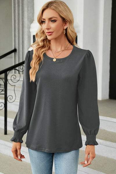 Round Neck Long Sleeve T-Shirt Women's T-Shirts - Tophatter Daily Deals