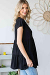Heimish Full Size Buttoned V-Neck Tiered Top Blouses - Tophatter Daily Deals