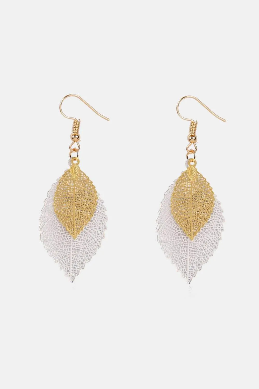 Leaf Shape Dangle Earrings Gold White One Size Earrings - Tophatter Daily Deals