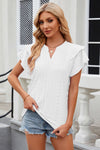 Eyelet Notched Short Sleeve T-Shirt White Women's T-Shirts - Tophatter Daily Deals