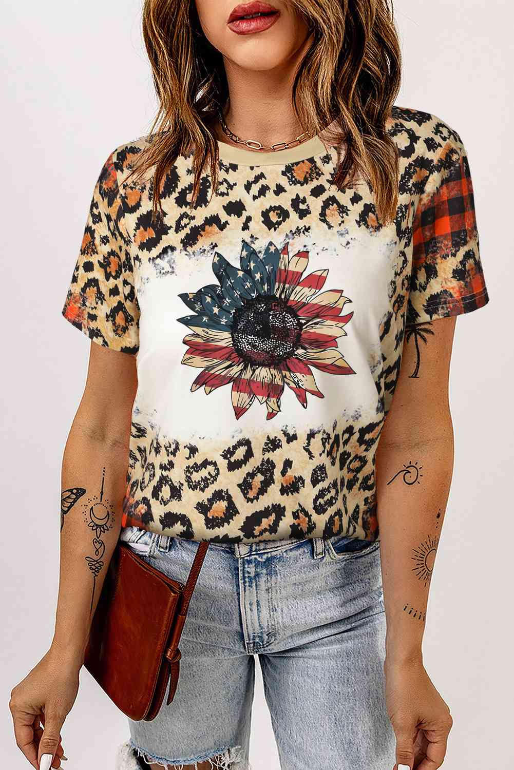 Leopard Plaid Floral Tee Shirt Women's T-Shirts - Tophatter Daily Deals