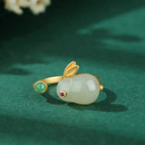 Natural Stone Gold-Plated Rabbit Ring Rings - Tophatter Daily Deals