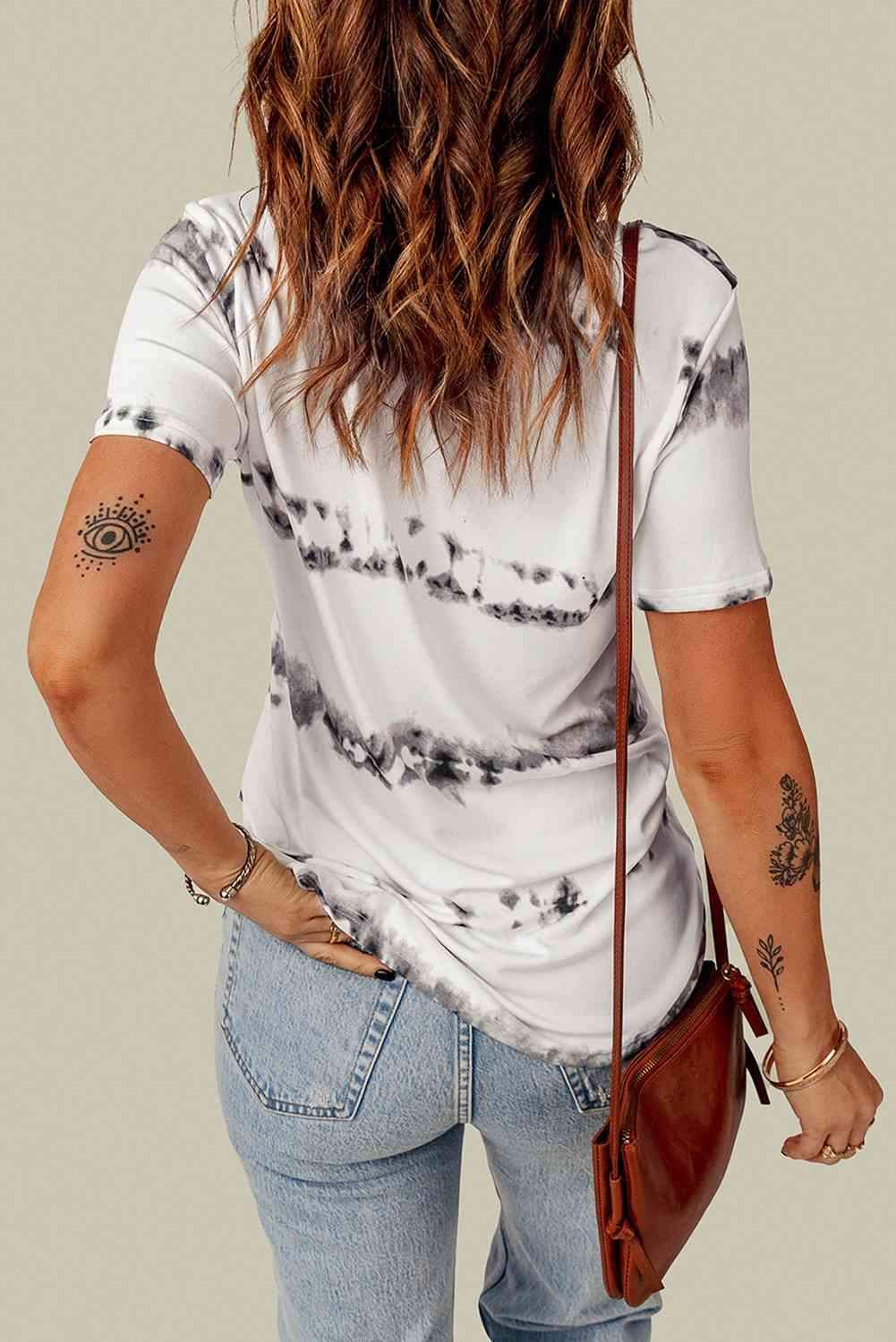 Printed V-Neck Short Sleeve Top Blouses - Tophatter Daily Deals