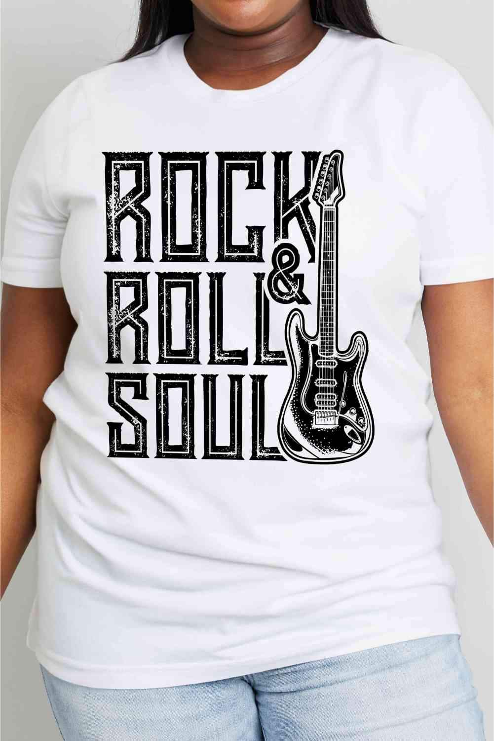 Simply Love Full Size ROCK & ROLL SOUL Graphic Cotton T-Shirt Women's T-Shirts - Tophatter Daily Deals